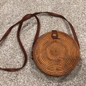 Round Rattan Straw Crossbody Bag